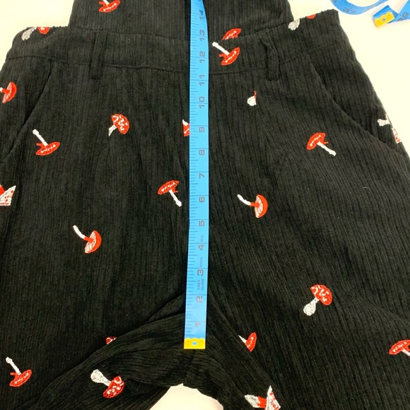 Cider Women S Bib Overalls Embroidered Mushrooms Corduroy Hippie Wide Leg Black - Picture 15 of 16